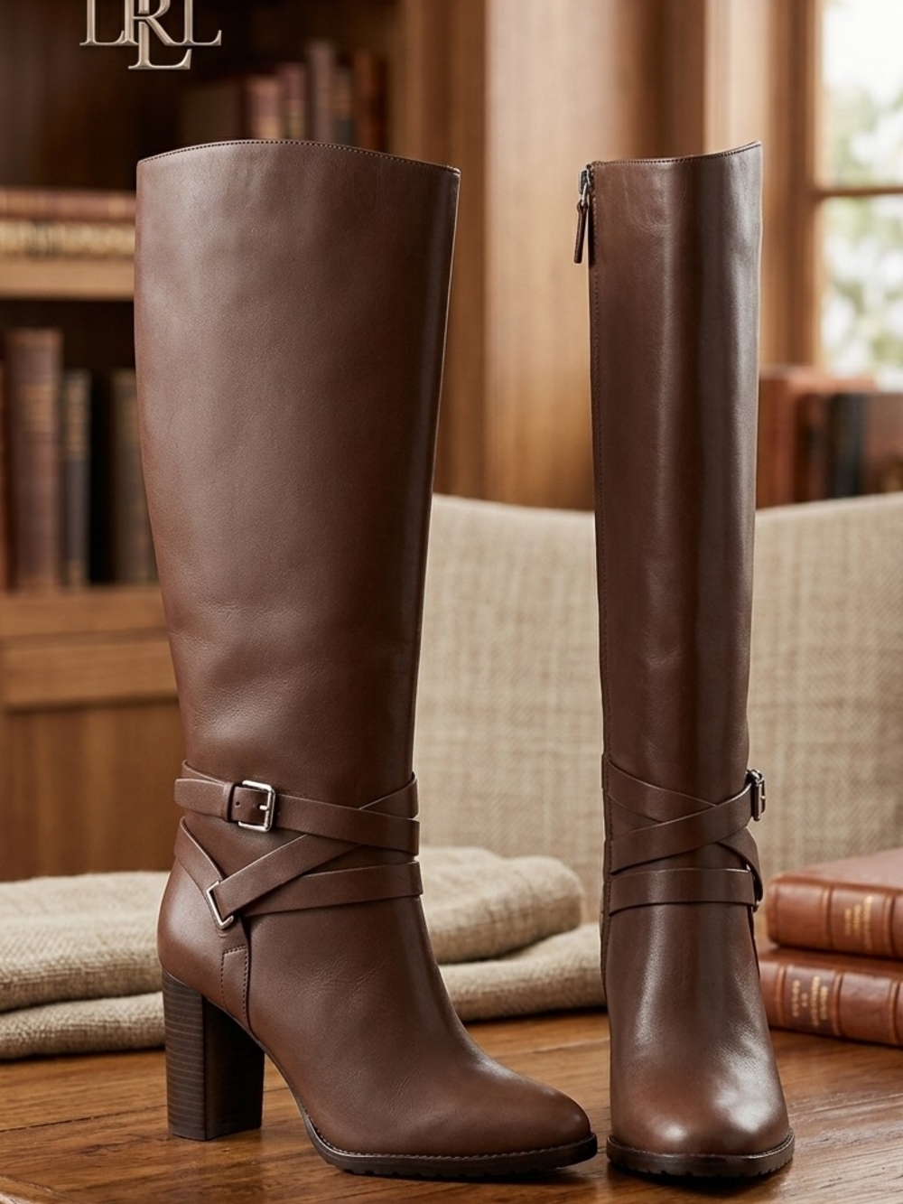 Lauren Ralph Lauren Chocolate‎ Brown Leather Knee-High Block Heel Boots